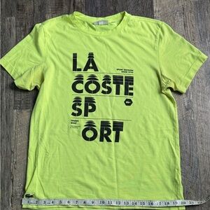 Lacoste Sports Mens Large Yellow Green Performance Golf Tee W/ Black Embroidery